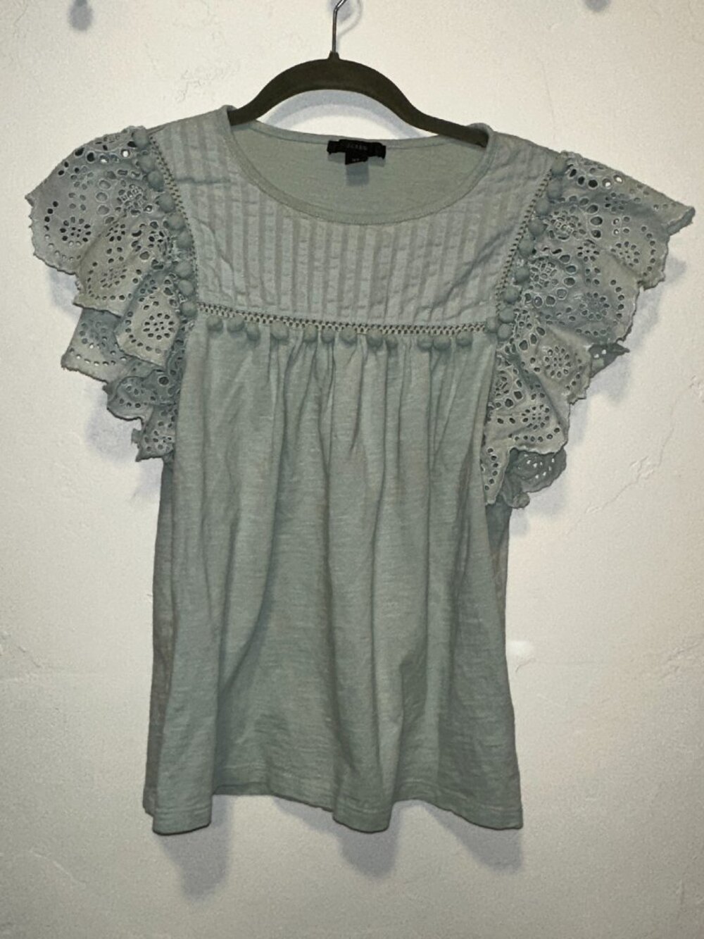 J Crew Eyelet Flutter Sleeve Top